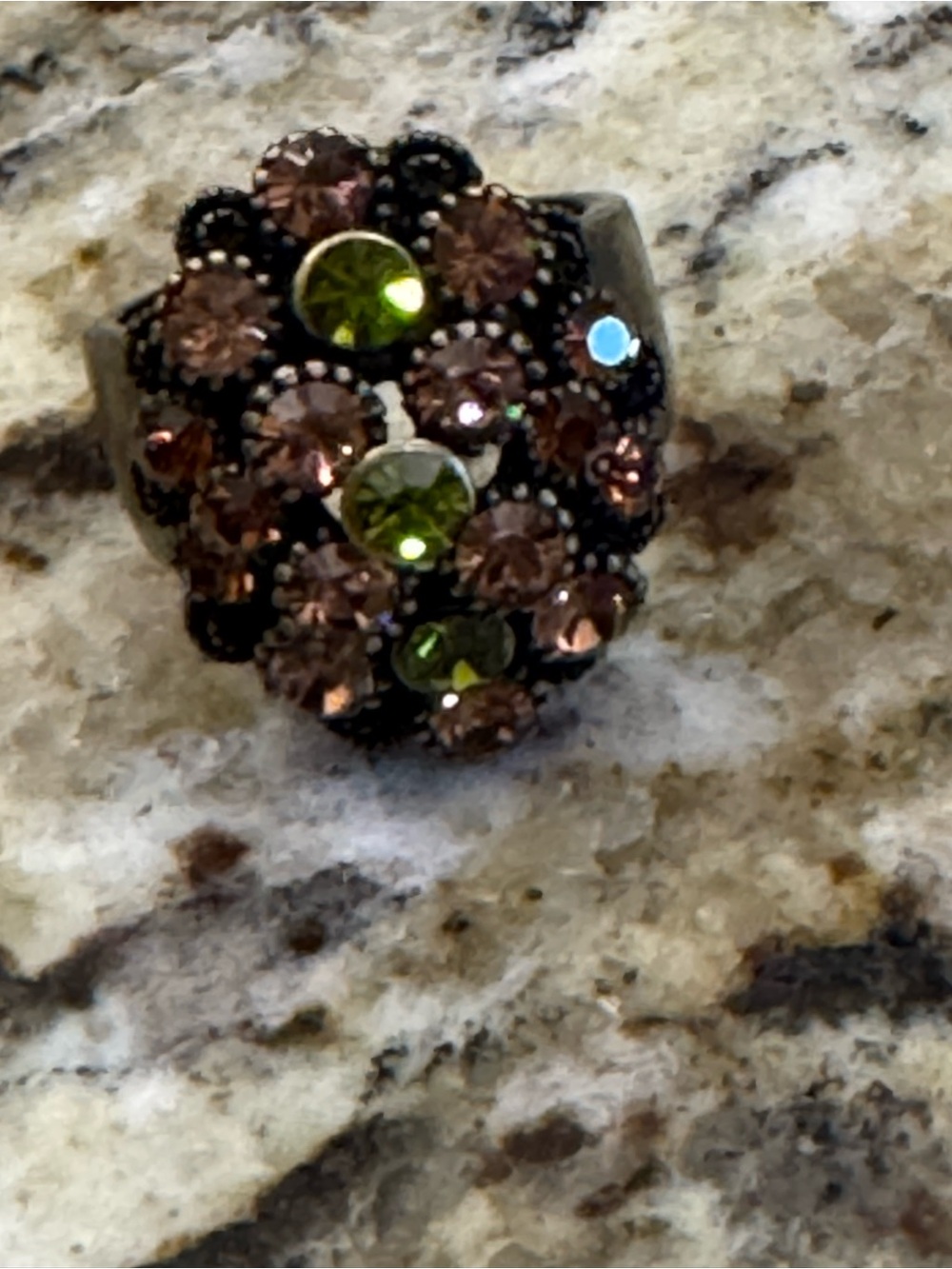 Lia Sophia Olive and Brown Crystal Cluster Statement Ring